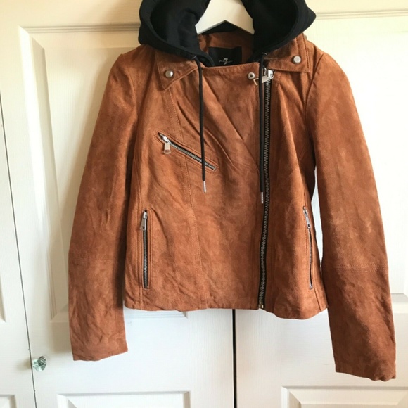 7 For All Mankind Brown Suede Jacket Moto NWT - Picture 2 of 7